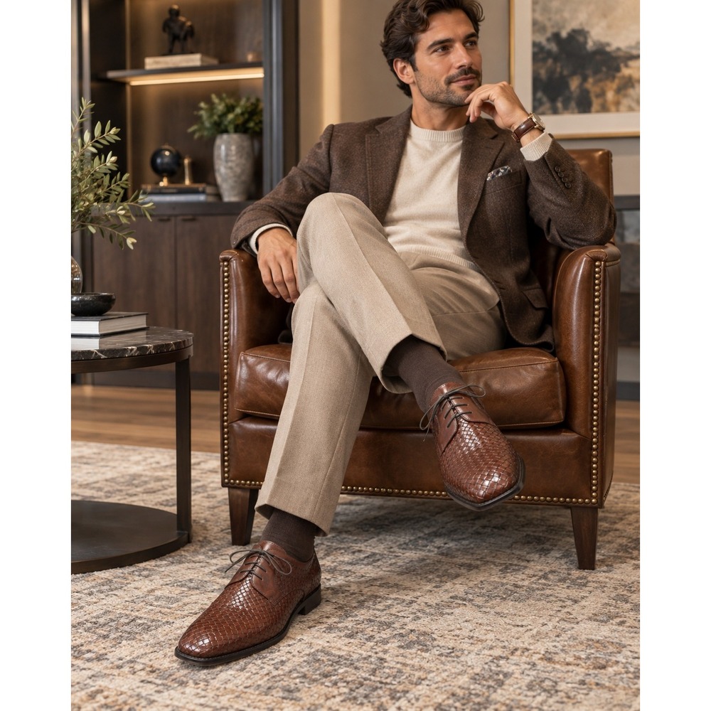 Fratelli Rossetti Brown Woven Leather Oxford Dress Shoes Made Italy Mens 13